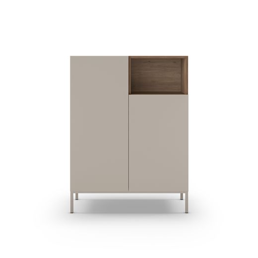 Tall sideboard in wood and metal, cream and oak color, 90 x 40 x 120 cm | Cailin