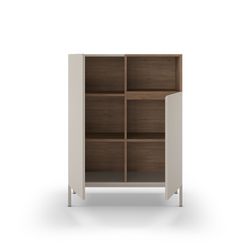 Tall sideboard in wood and metal, cream and oak color, 90 x 40 x 120 cm | Cailin