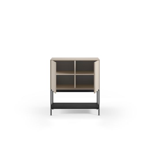 Hohes Sideboard aus Holz und Metall in Creme und Schwarz, 80 x 40 x 90 cm | Amira