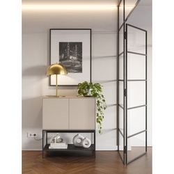 Hohes Sideboard aus Holz und Metall in Creme und Schwarz, 80 x 40 x 90 cm | Amira