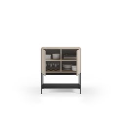Hohes Sideboard aus Holz und Metall in Creme und Schwarz, 80 x 40 x 90 cm | Amira