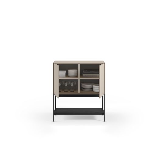 Hohes Sideboard aus Holz und Metall in Creme und Schwarz, 80 x 40 x 90 cm | Amira