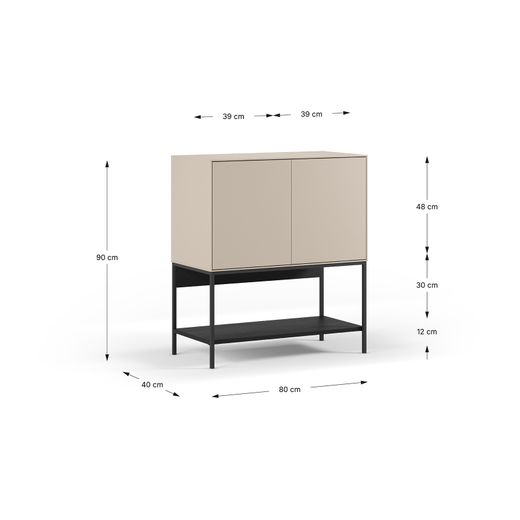 Hohes Sideboard aus Holz und Metall in Creme und Schwarz, 80 x 40 x 90 cm | Amira