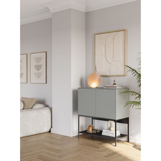 Tall sideboard in wood and metal in green and black, 80 x 40 x 90 cm | Amira