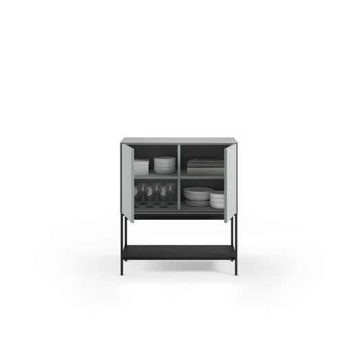 Tall sideboard in wood and metal in green and black, 80 x 40 x 90 cm | Amira