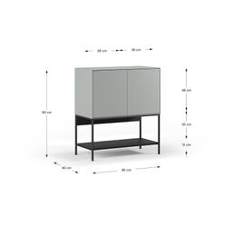 Tall sideboard in wood and metal in green and black, 80 x 40 x 90 cm | Amira