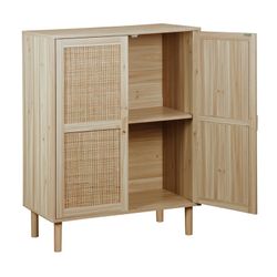 High melamine and rattan sideboard in natural, 80 x 40 x 110 cm | Decor