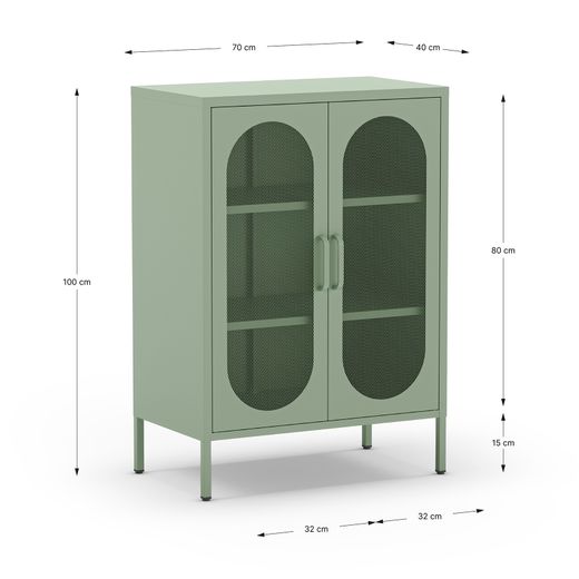 Tall metal sideboard in mint green, 70 x 40 x 100 cm | Diora