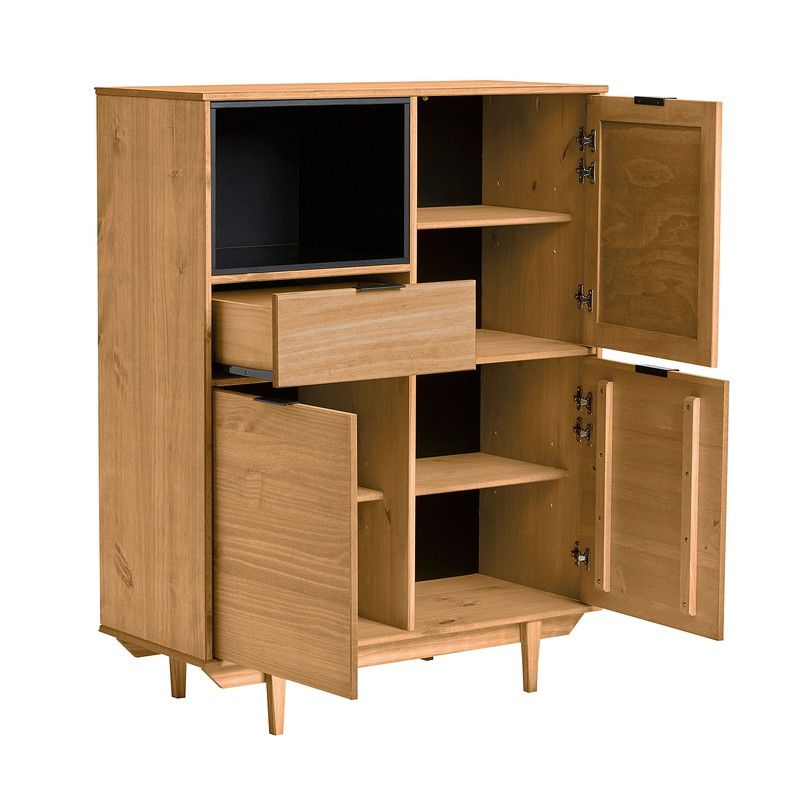 Credenza alta in pino e rattan, 95,8 x 40 x 122,5 cm — Qechic