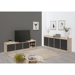 Buffet ANTARA en mélaminé gris anthracite/naturel, 184x40x76 cm