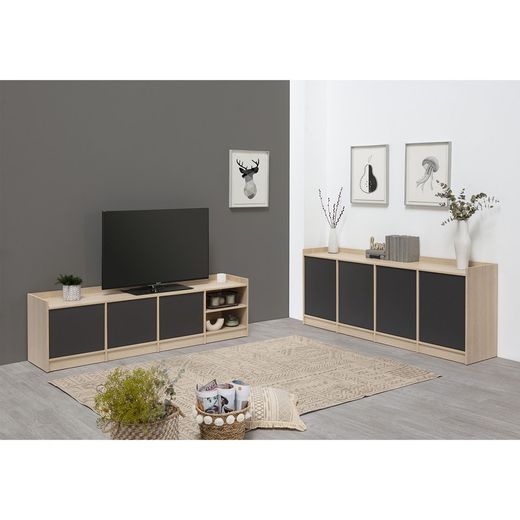 Buffet ANTARA en mélaminé gris anthracite/naturel, 184x40x76 cm