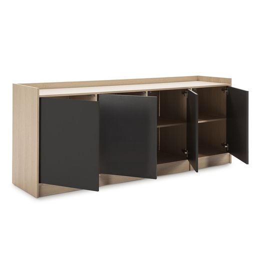Buffet ANTARA en mélaminé gris anthracite/naturel, 184x40x76 cm