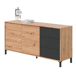Sideboard in natural wood/anthracite grey, 154x41x74 cm | BROOKLYN