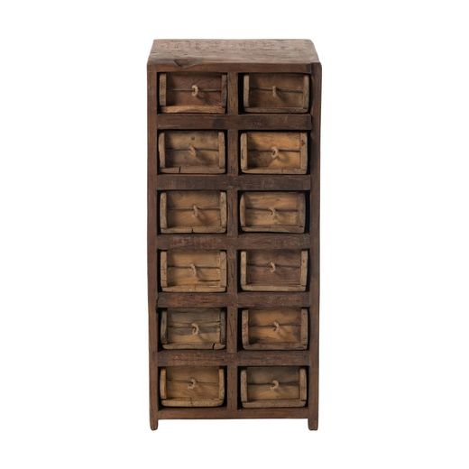 Brown Raw Wood 12-Drawer Sideboard, 37'5x34x82'5 cm