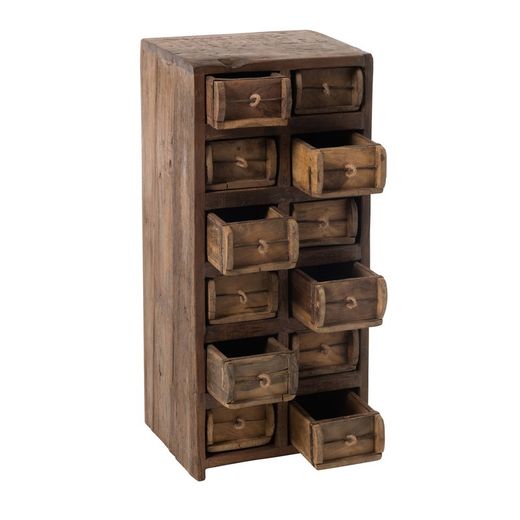 Brown Raw Wood 12-Drawer Sideboard, 37'5x34x82'5 cm