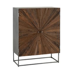 Aparador com 2 Portas em Ferro e Cinza Shanil/Madeira Natural, 85x42x111 cm