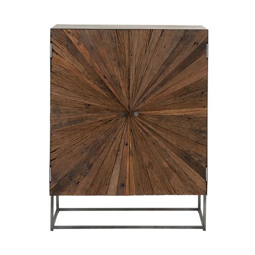 Kredens z 2 drzwiami z żelaza i szarości Shanil/naturalnego drewna, 85x42x111 cm