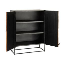 Aparador com 2 Portas em Ferro e Cinza Shanil/Madeira Natural, 85x42x111 cm