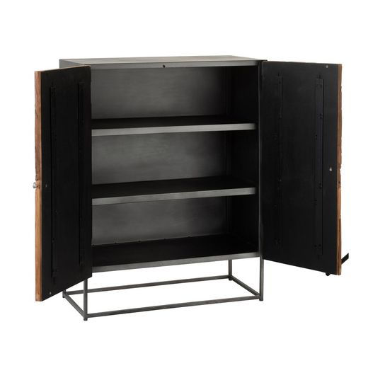 Kredens z 2 drzwiami z żelaza i szarości Shanil/naturalnego drewna, 85x42x111 cm