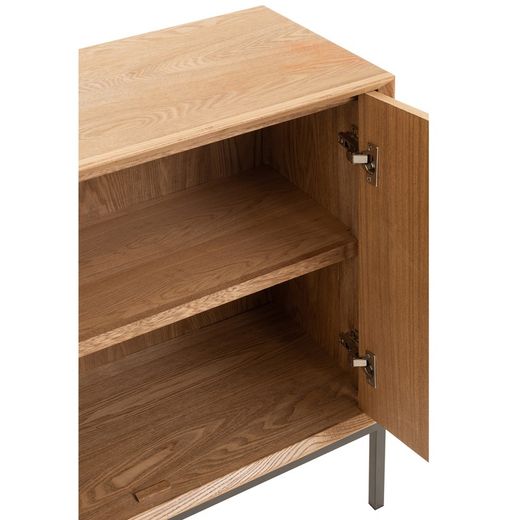 2-dörrars skänk i trä och natur/svart metall, 80x35x80 cm