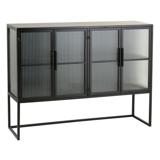 Aparador de 4 Puertas de Metal y Vidrio Negro/Transparente, 120x35x90 cm