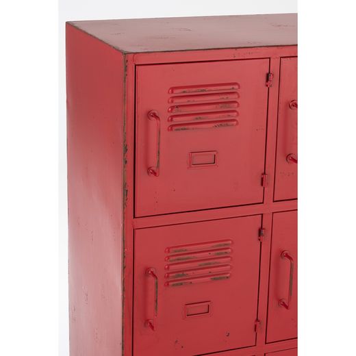 Rød metal 9-dørs skænk, 86x42x113,7 cm
