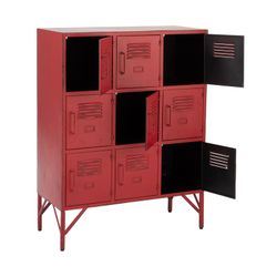 Rød metal 9-dørs skænk, 86x42x113,7 cm