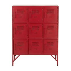 Rød metal 9-dørs skænk, 86x42x113,7 cm