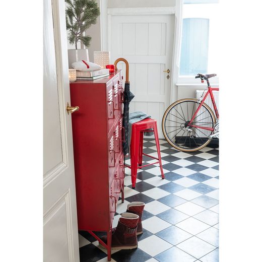 Rød metal 9-dørs skænk, 86x42x113,7 cm