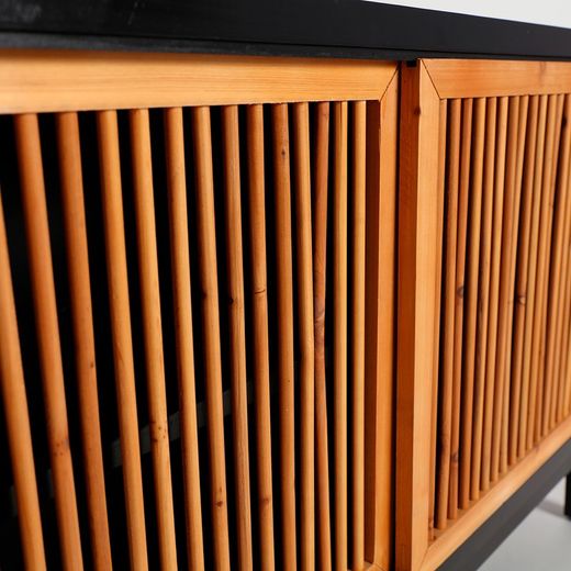 Aparador em abeto preto e natural, 121 x 36 x 76 cm | lomqui