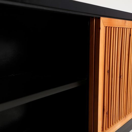 Aparador em abeto preto e natural, 121 x 36 x 76 cm | lomqui