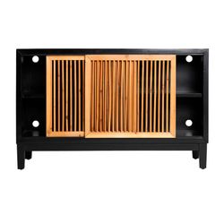 Aparador em abeto preto e natural, 121 x 36 x 76 cm | lomqui