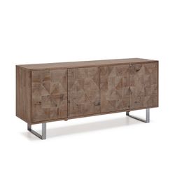 Fir and iron sideboard, natural/silver, 185 x 50 x 86 cm