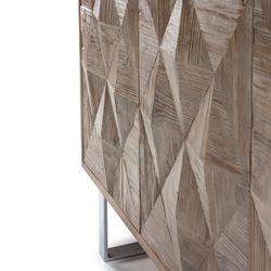 Fir and iron sideboard, natural/silver, 185 x 50 x 86 cm