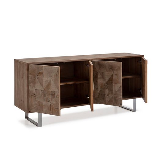 Fir and iron sideboard, natural/silver, 185 x 50 x 86 cm