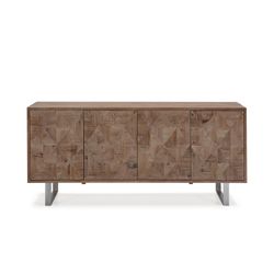 Fir and iron sideboard, natural/silver, 185 x 50 x 86 cm