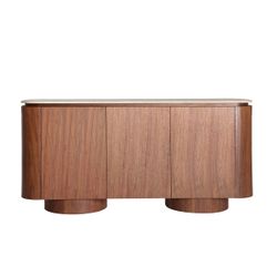 Aparador de chapa de nogal y mármol sintético en color nogal y beige, 180 x 40 x 85 cm | Dune