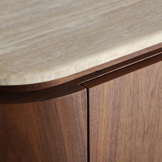 Aparador de chapa de nogal y mármol sintético en color nogal y beige, 180 x 40 x 85 cm | Dune