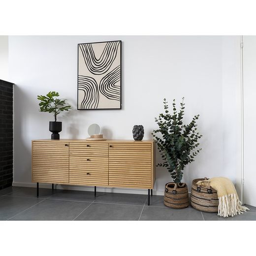 Oak veneer sideboard in natural, 150 x 40 x 74 cm | Kyoto