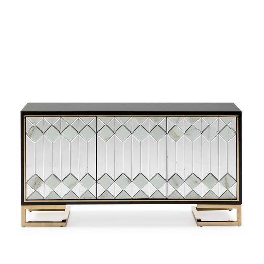 Buffet en verre noir, 150x45x80 cm