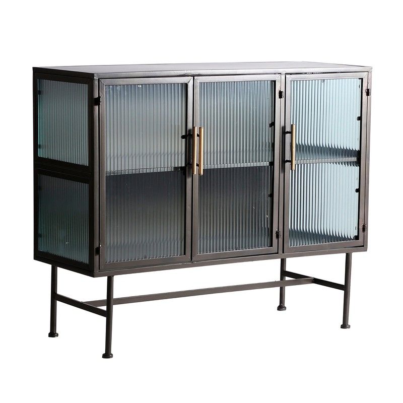 Credenza in ferro e vetro nero, 100 x 40 x 85 cm cannuccia — Qechic