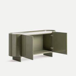 Aparador de madera con detalles cerámicos en verde pastel y blanco, 160 x 45 x 75 cm | Stage