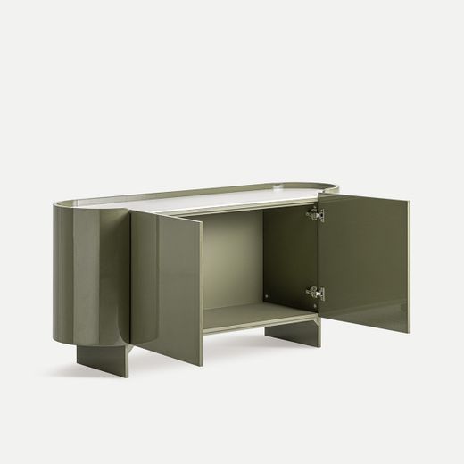 Aparador de madera con detalles cerámicos en verde pastel y blanco, 160 x 45 x 75 cm | Stage