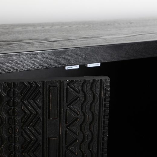 Ash wood and black metal sideboard, 156 x 35 x 91 cm | Antrim
