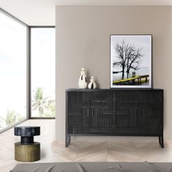 Ash wood and black metal sideboard, 156 x 35 x 91 cm | Antrim
