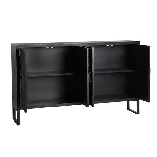 Ash wood and black metal sideboard, 156 x 35 x 91 cm | Antrim