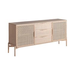 Ash wood and rattan sideboard in natural, 180 x 40 x 80 cm | Weurtz