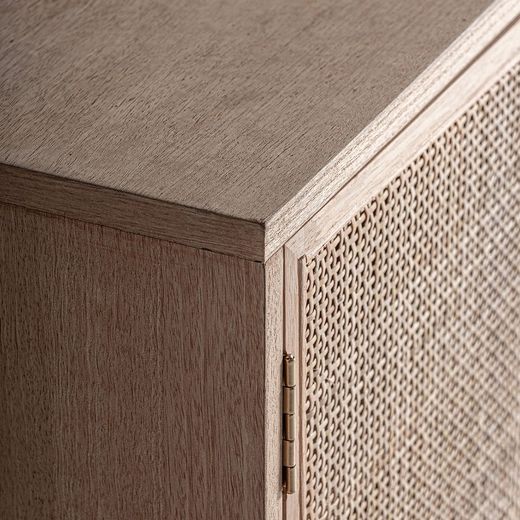 Ash wood and rattan sideboard in natural, 180 x 40 x 80 cm | Weurtz