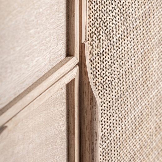 Ash wood and rattan sideboard in natural, 180 x 40 x 80 cm | Weurtz