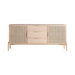 Ash wood and rattan sideboard in natural, 180 x 40 x 80 cm | Weurtz